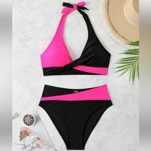 SHEIN Black and Pink Women's Swimwear Set
